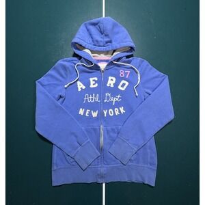 Vintage Y2K Aeropostale Full Zip Hoodie Women's Large Blue Thermal A87 Athletics